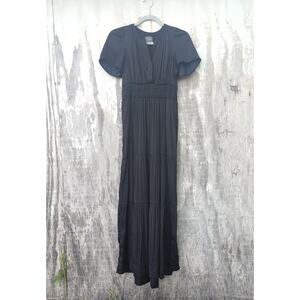 Anthropologie The Somerset Crepe Tiered Maxi Dress Black Women's XXS